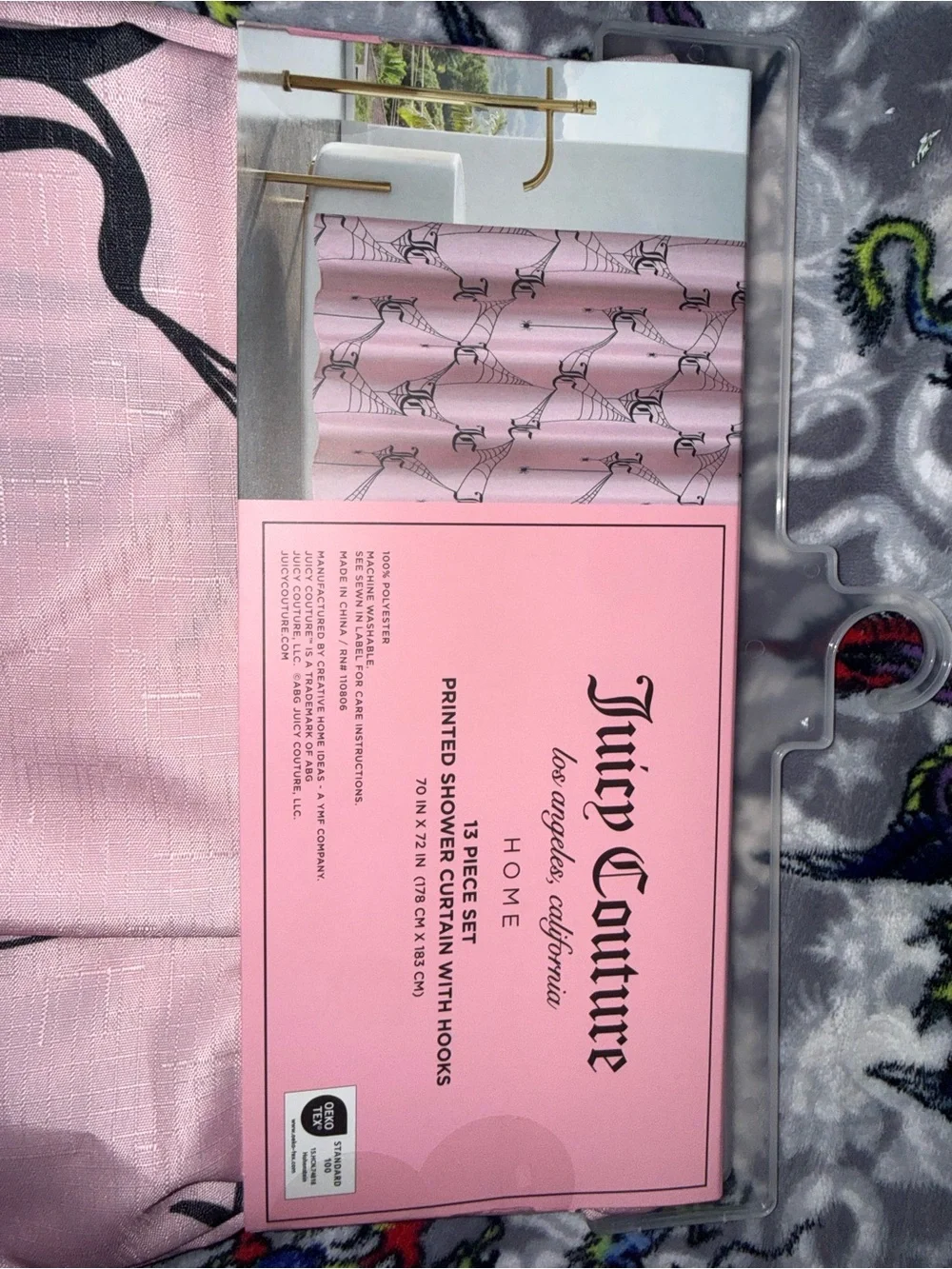 Juicy Couture Home Pink Spiderweb 13-Piece Shower Curtain Set NWT